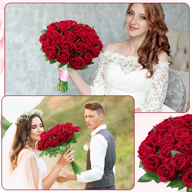 Armscye 80 Artificial Silk Roses Bulk - Realistic Velvet Burgundy/Red Roses for Wedding Centerpieces, Home Decor, Flower Arrangements (Red)
