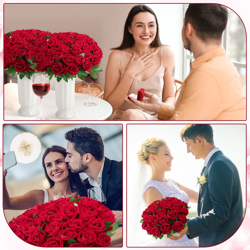 Armscye 80 Artificial Silk Roses Bulk - Realistic Velvet Burgundy/Red Roses for Wedding Centerpieces, Home Decor, Flower Arrangements (Red)