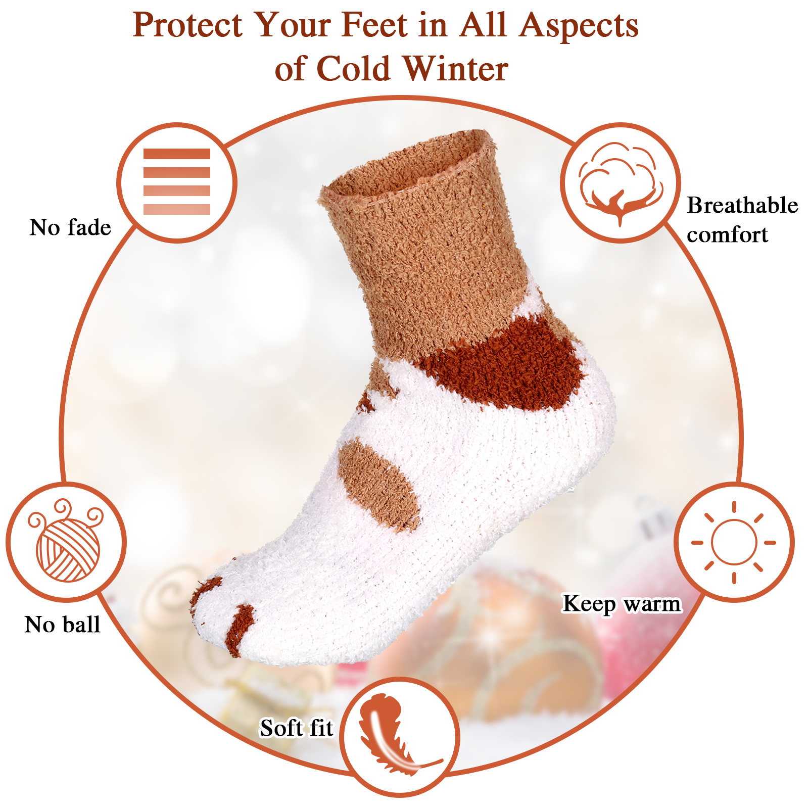 Taihexin 12 Pairs Cat Socks for Women - Womens Fuzzy Socks, Fuzzy Claw Socks Ultra-Soft Fluffy Crew Socks, Cozy Plush Sleeping Slipper Socks for Winter Home