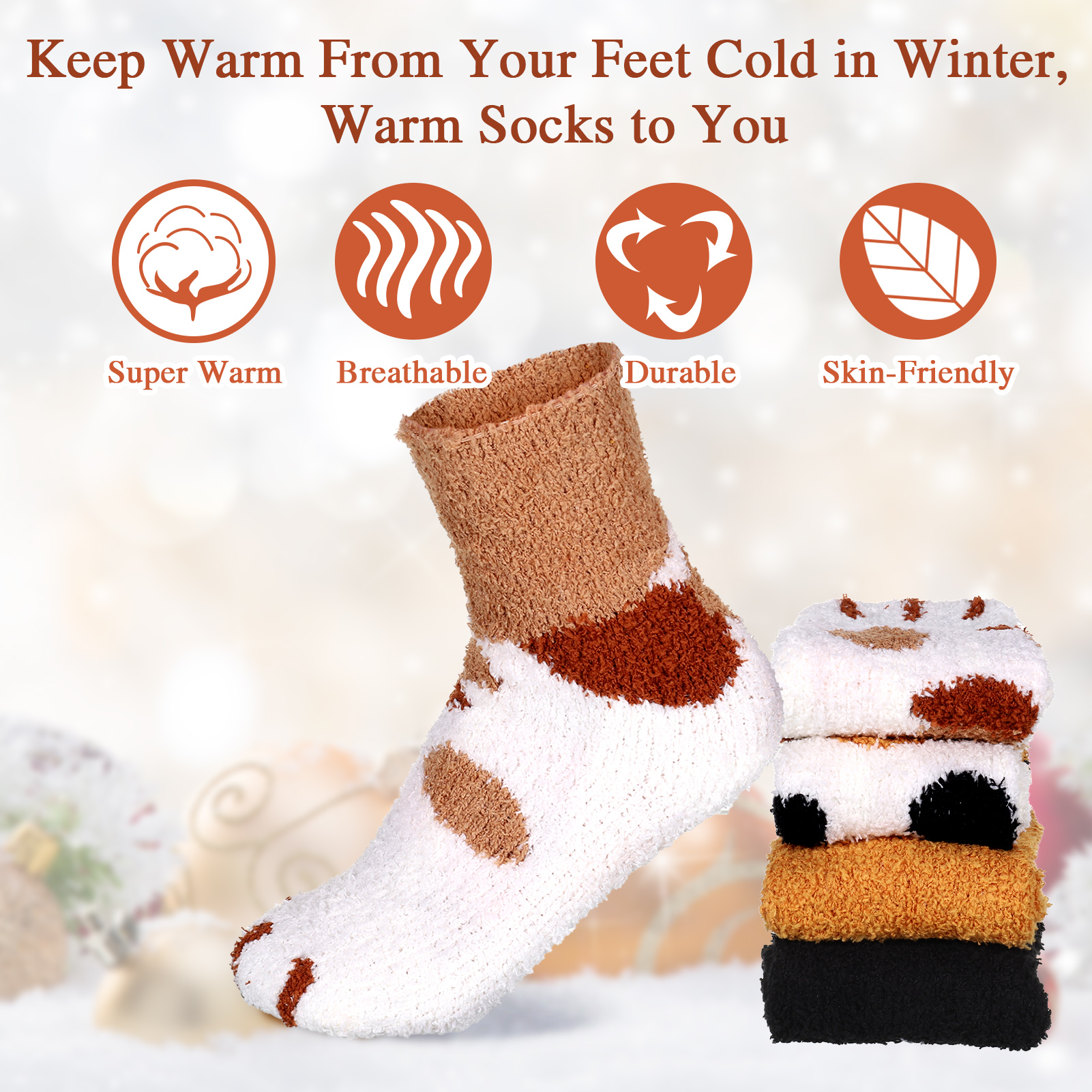 Taihexin 12 Pairs Cat Socks for Women - Womens Fuzzy Socks, Fuzzy Claw Socks Ultra-Soft Fluffy Crew Socks, Cozy Plush Sleeping Slipper Socks for Winter Home