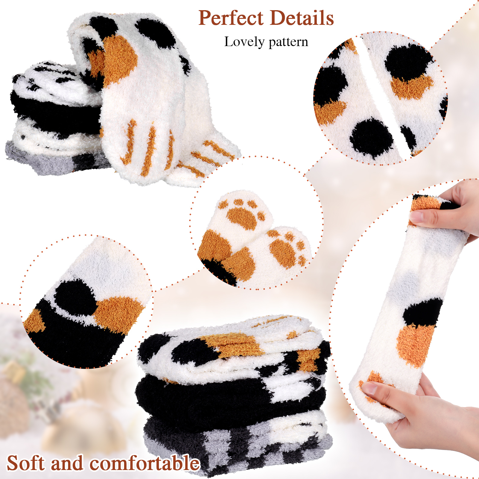 Taihexin 12 Pairs Cat Socks for Women - Womens Fuzzy Socks, Fuzzy Claw Socks Ultra-Soft Fluffy Crew Socks, Cozy Plush Sleeping Slipper Socks for Winter Home