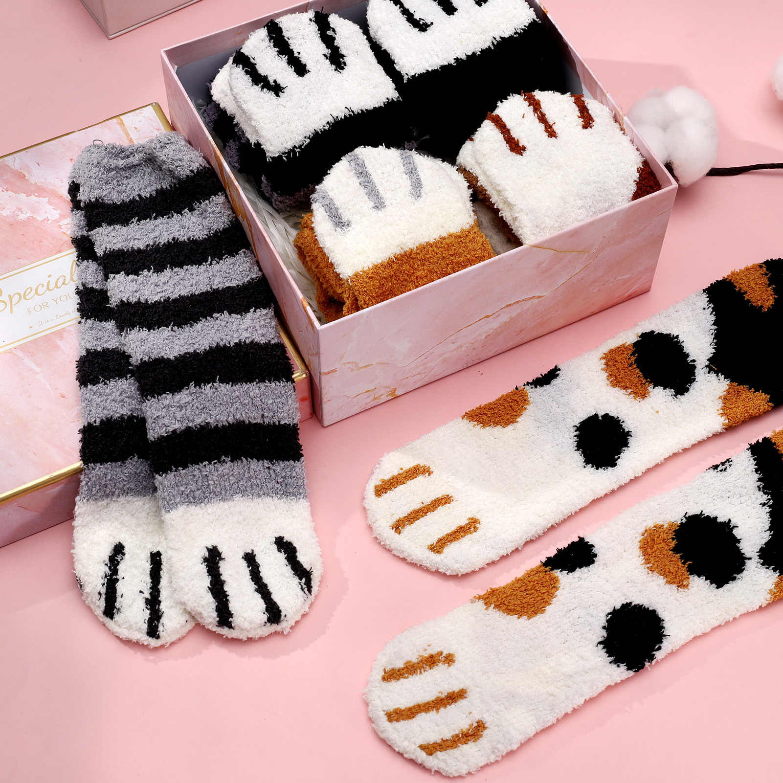 Taihexin 12 Pairs Cat Socks for Women - Womens Fuzzy Socks, Fuzzy Claw Socks Ultra-Soft Fluffy Crew Socks, Cozy Plush Sleeping Slipper Socks for Winter Home