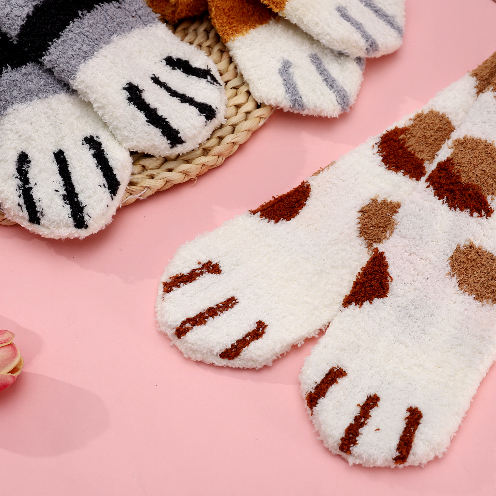 Taihexin 12 Pairs Cat Socks for Women - Womens Fuzzy Socks, Fuzzy Claw Socks Ultra-Soft Fluffy Crew Socks, Cozy Plush Sleeping Slipper Socks for Winter Home