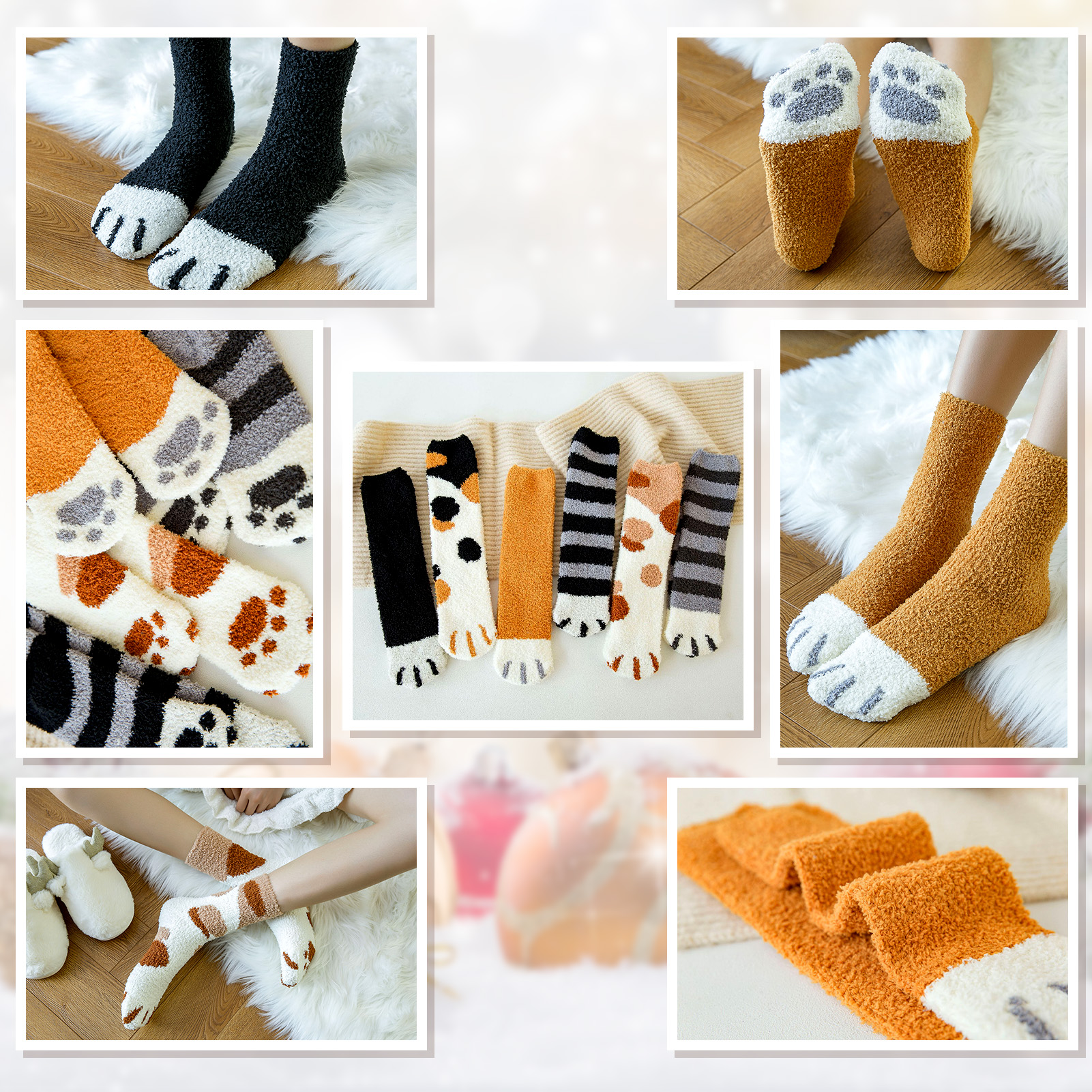 Taihexin 12 Pairs Cat Socks for Women - Womens Fuzzy Socks, Fuzzy Claw Socks Ultra-Soft Fluffy Crew Socks, Cozy Plush Sleeping Slipper Socks for Winter Home