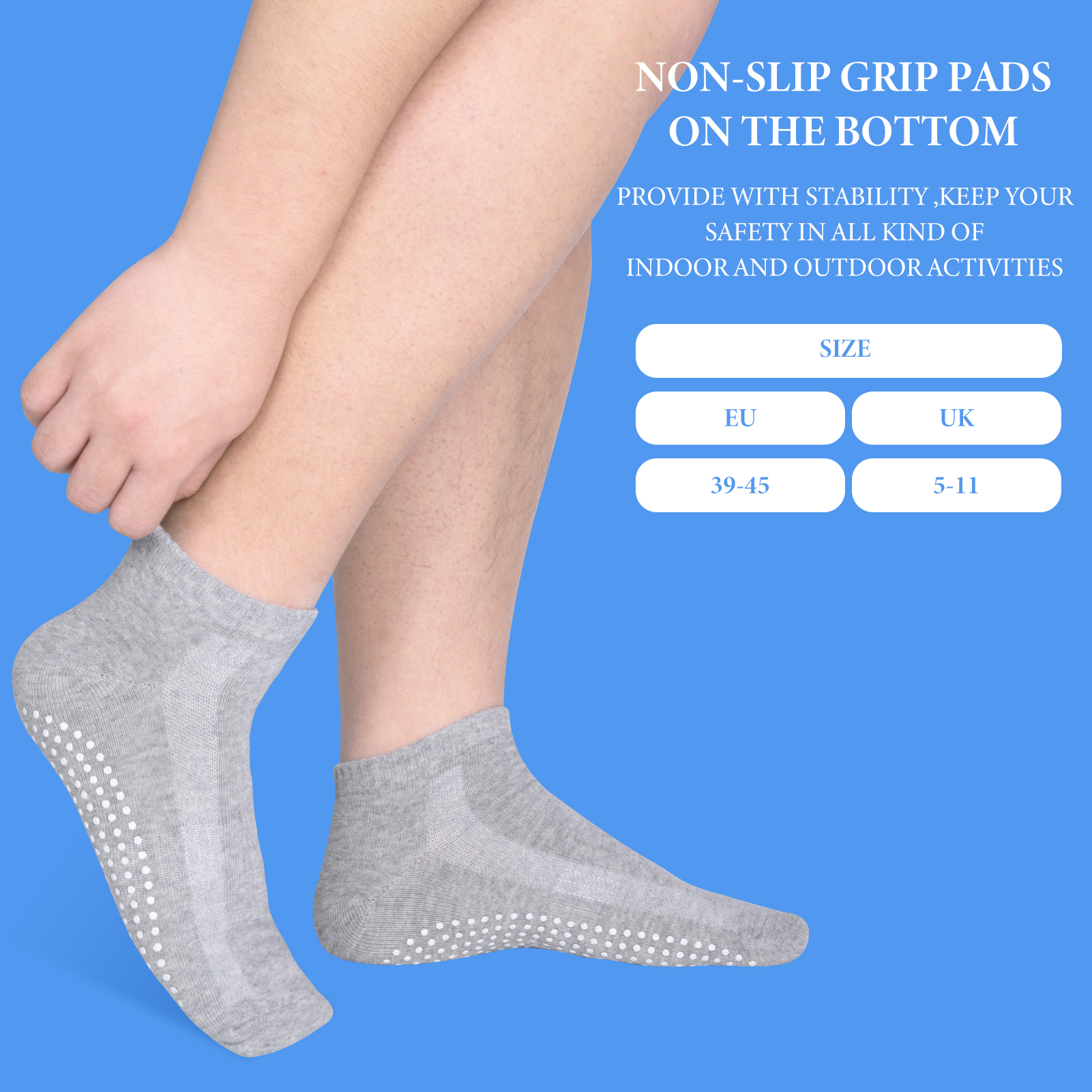 sixwipe 4 Pairs Non Slip Socks with Grip, Anti Slip Socks with Cushion,Full Toe Ankle Fall Prevention Socks with Grip,Non Skid Socks for Yoga,Pilates,Dance,Ballet,Men,Women(Black, dark gray)