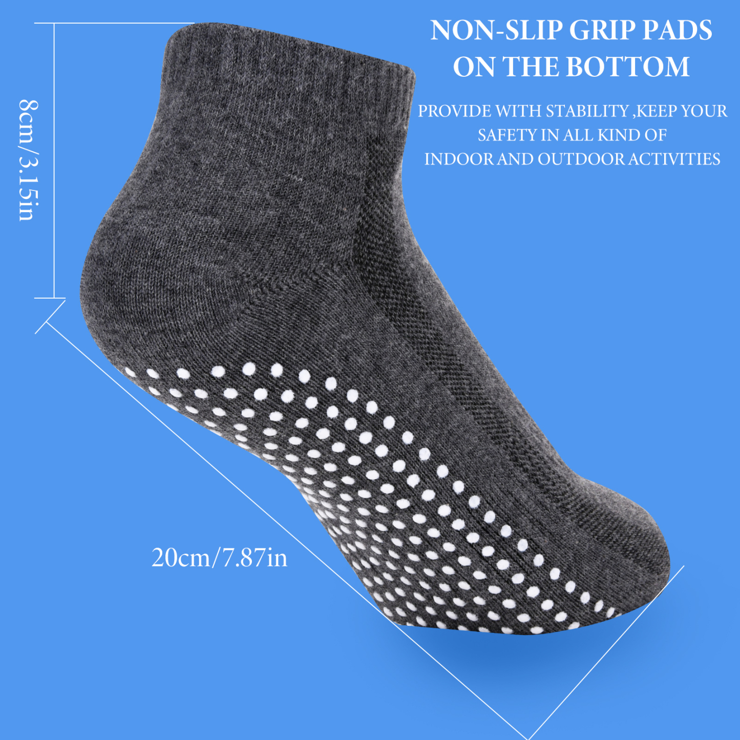 sixwipe 4 Pairs Non Slip Socks with Grip, Anti Slip Socks with Cushion,Full Toe Ankle Fall Prevention Socks with Grip,Non Skid Socks for Yoga,Pilates,Dance,Ballet,Men,Women(Black, dark gray)