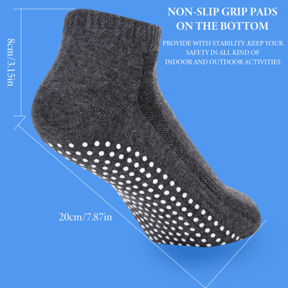 sixwipe 4 Pairs Non Slip Socks with Grip, Anti Slip Socks with Cushion,Full Toe Ankle Fall Prevention Socks with Grip,Non Skid Socks for Yoga,Pilates,Dance,Ballet,Men,Women(Black, dark gray)