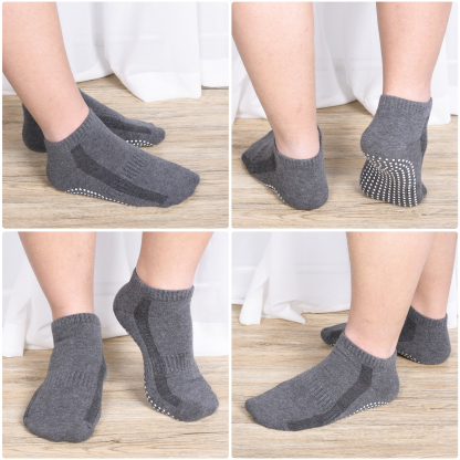sixwipe 4 Pairs Non Slip Socks with Grip, Anti Slip Socks with Cushion,Full Toe Ankle Fall Prevention Socks with Grip,Non Skid Socks for Yoga,Pilates,Dance,Ballet,Men,Women(Black, dark gray)