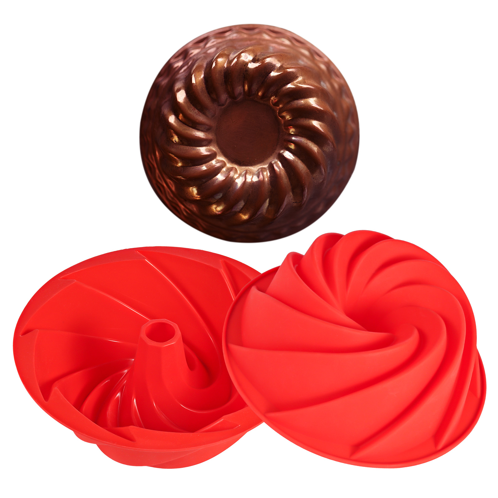 Armscye 2 Pack 9.5 Inch Silicone Bundt Cake Pans,Nonstick Silicone Fluted Tube Pan, Silicone Cake Molds for Baking for Cake, Brownie, Jello and Bavarois