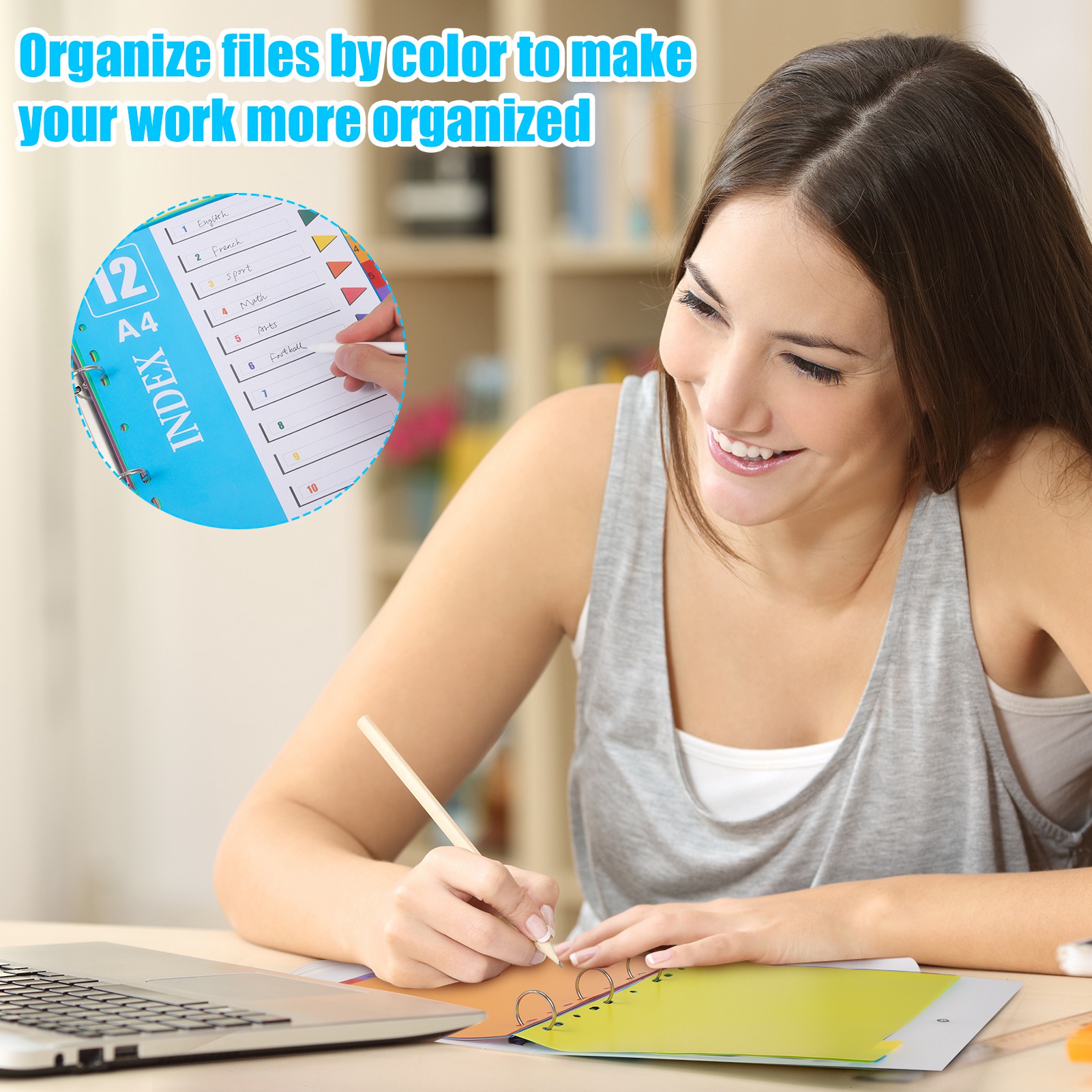 sixwipe 5 Sets 12 Tabs Binder Dividers for 3 Ring Binders, Total 60 Tabs File Notebook Dividers with 11 Pre-punched Holes, Plastic 60 Tabs Dividers for School Supplies and Office Workers