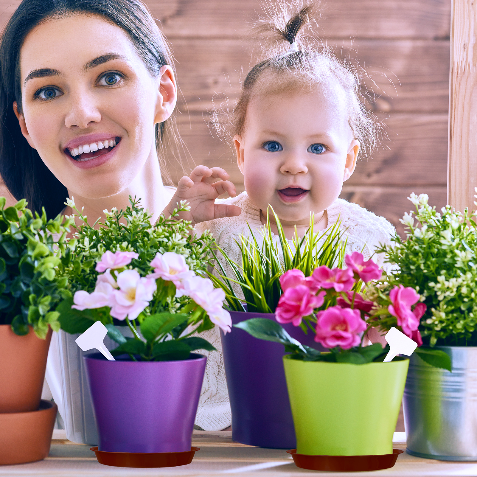 Bocaoying 12 Pcs Plastic Plant Saucer Tray, 5.5 / 6.3 / 9.5 Inch Plant Drip Pans Tray To Catch Water with 12 Pcs Labels, Heavy Duty Plant Pot Trays for Indoors Outdoors