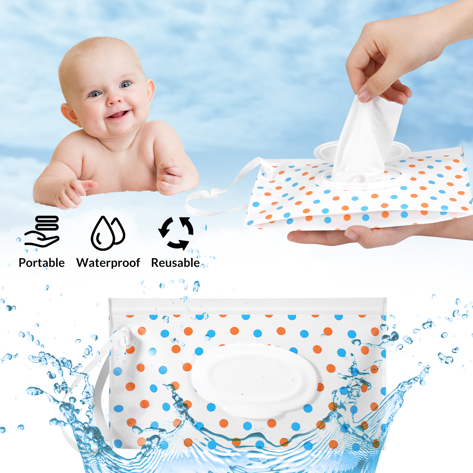 Topekada 8 Pack Baby Wipe Pouch Bags, Baby Wipe Dispenser, Portable Refillable Wipe Holder, Reusable Baby Wipes Container, Wet Wipe Pouch for Home, Travel