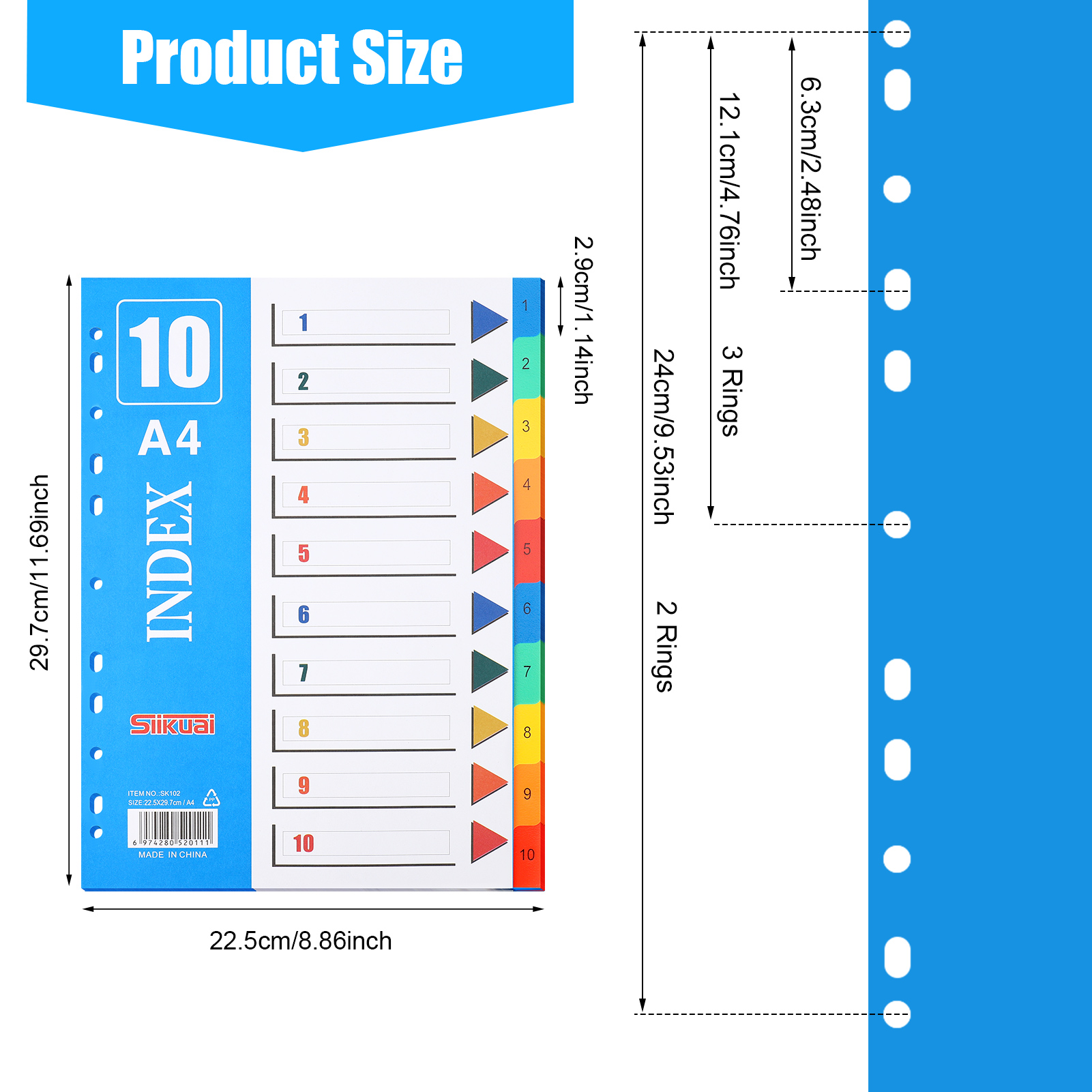 sixwipe 5 Sets 10 Tabs Binder Dividers for 3 Ring Binders, File Notebook Dividers with 11 Pre-punched Holes, Plastic 10 Tab Dividers for School Supplies and Office Workers