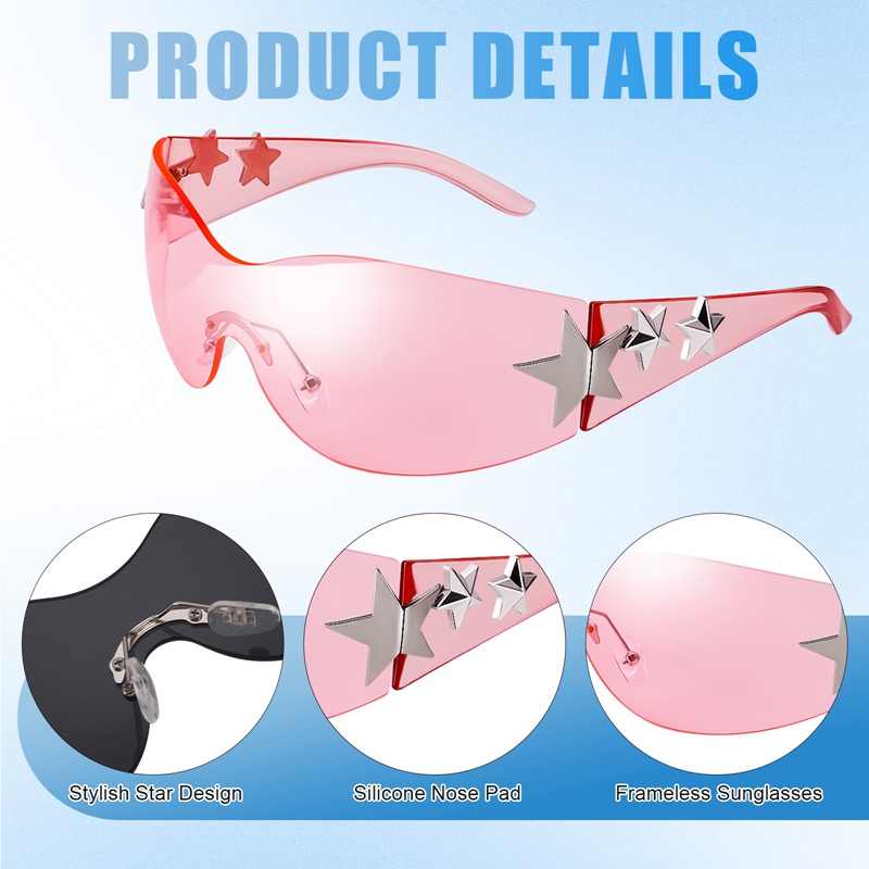 Bocaoying 3 Pairs Y2K Sunglasses for Women Men, Rimless Shield Y2K Wrap Around Sunglasses 2000S Trendy Aesthetic Y2K Glasses Shades for Cycling Driving Shopping Outdoor