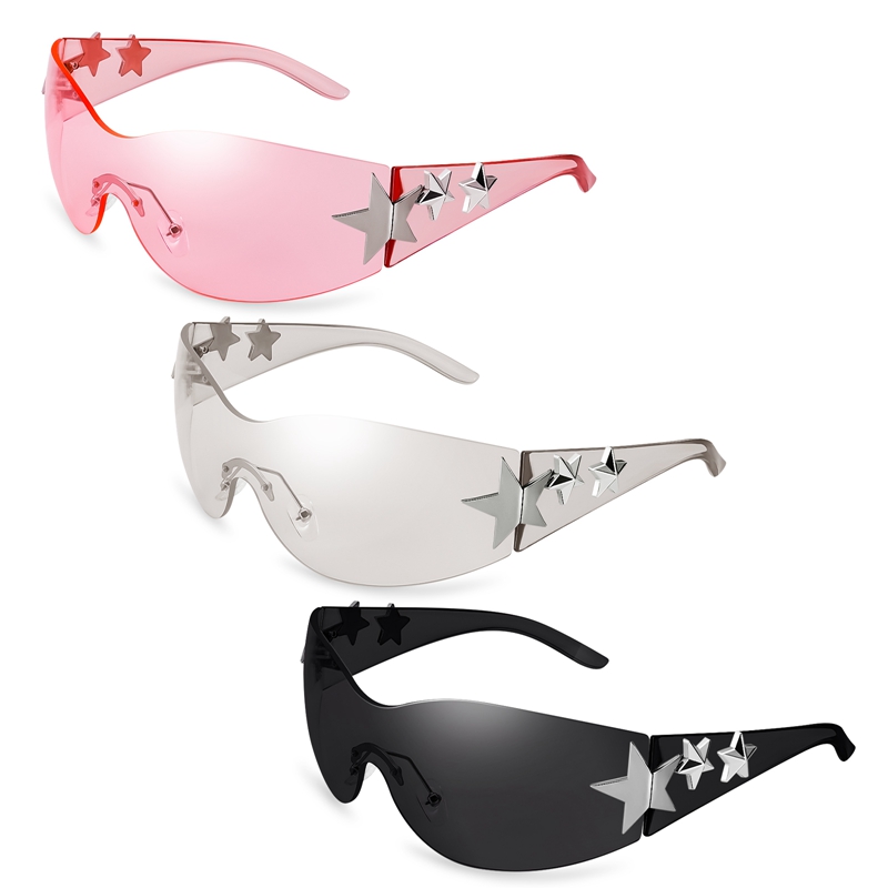 Bocaoying 3 Pairs Y2K Sunglasses for Women Men, Rimless Shield Y2K Wrap Around Sunglasses 2000S Trendy Aesthetic Y2K Glasses Shades for Cycling Driving Shopping Outdoor