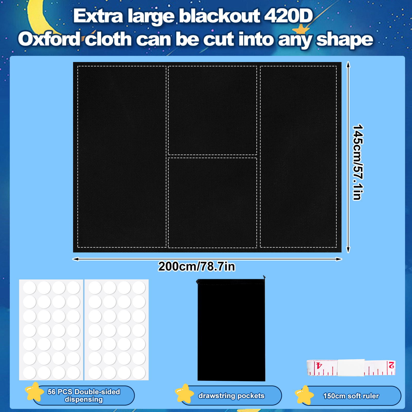 Armscye 78" x 57" Full Blackout Shades for Bedroom, Portable DIY Window Blinds with Stickers and Tabs, Soft Tape, No Drill Window Shades Blackout Blinds for Baby Nursery, Travel, Dorm Room