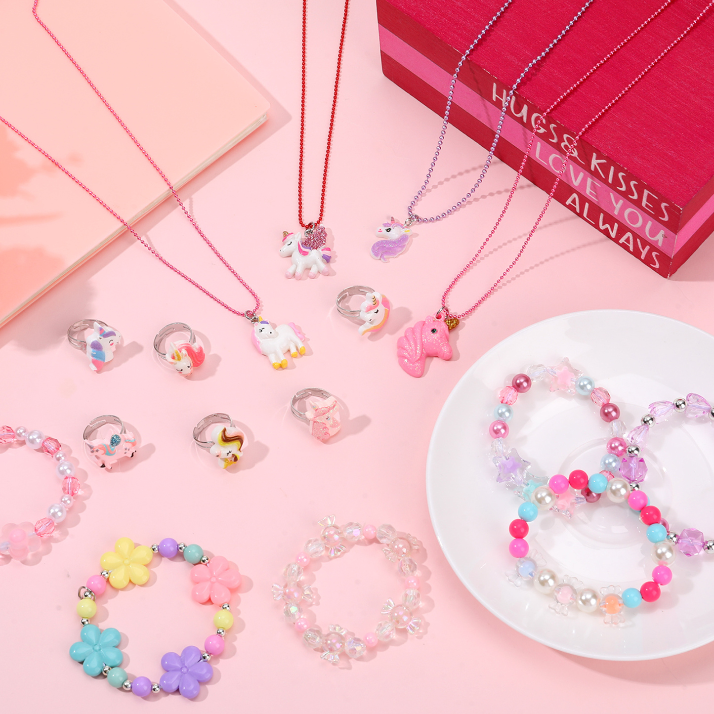 sixwipe 32 Pcs Little Girl Jewelry Set, Kids Jewelry for Toddler Girl Toys 3-8, Girls’ Play Rings Necklaces Bracelets, Princess Jewelry Toy for Toddler Girls Gifts Age 3 4 5 6 7 8
