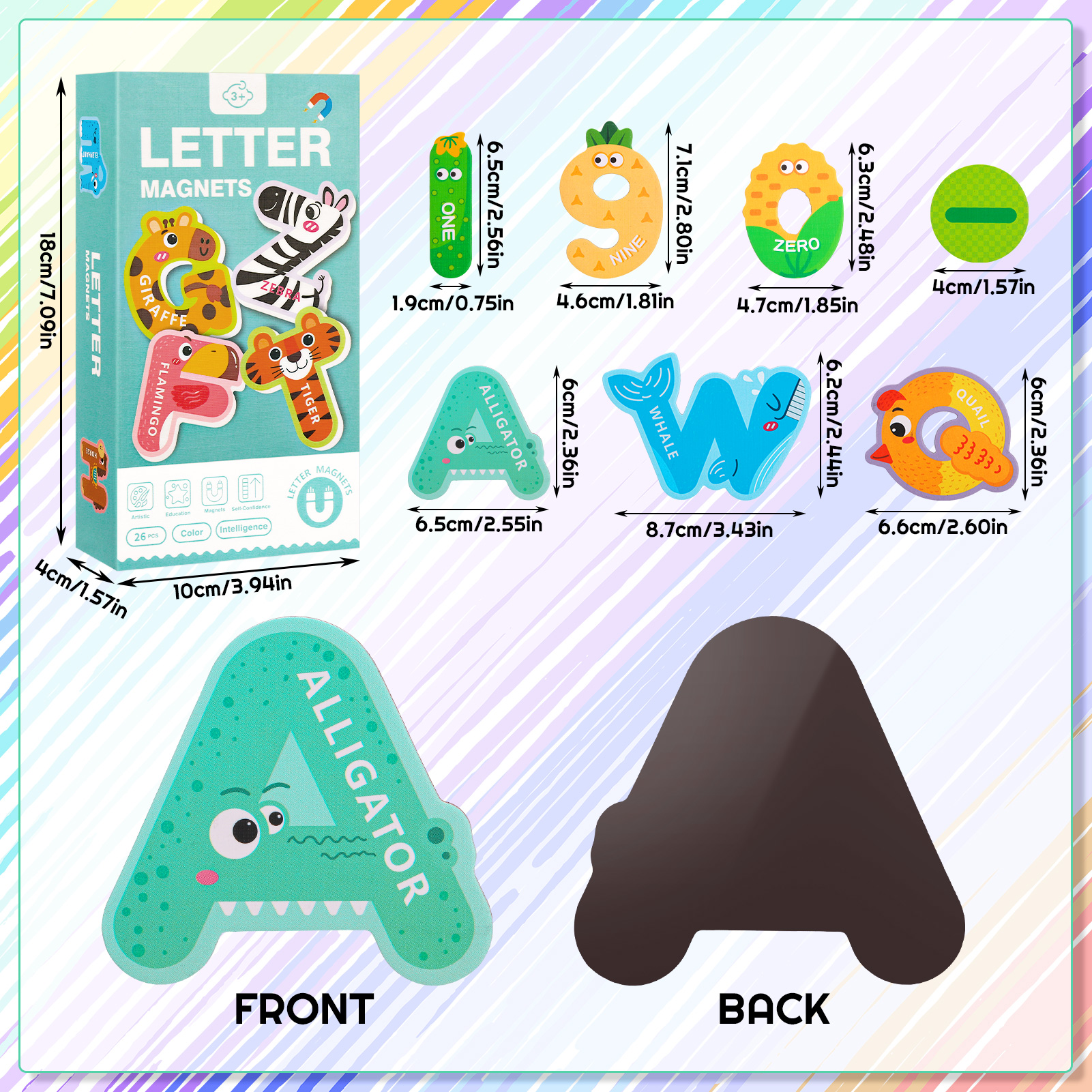 sixwipe 52 Pcs Magnetic Letters and Numbers, Colorful ABC Animal Alphabet Fridge Magnets, Educational Spelling Learning Game Toys for Kids, Toddlers 3+ Years Old