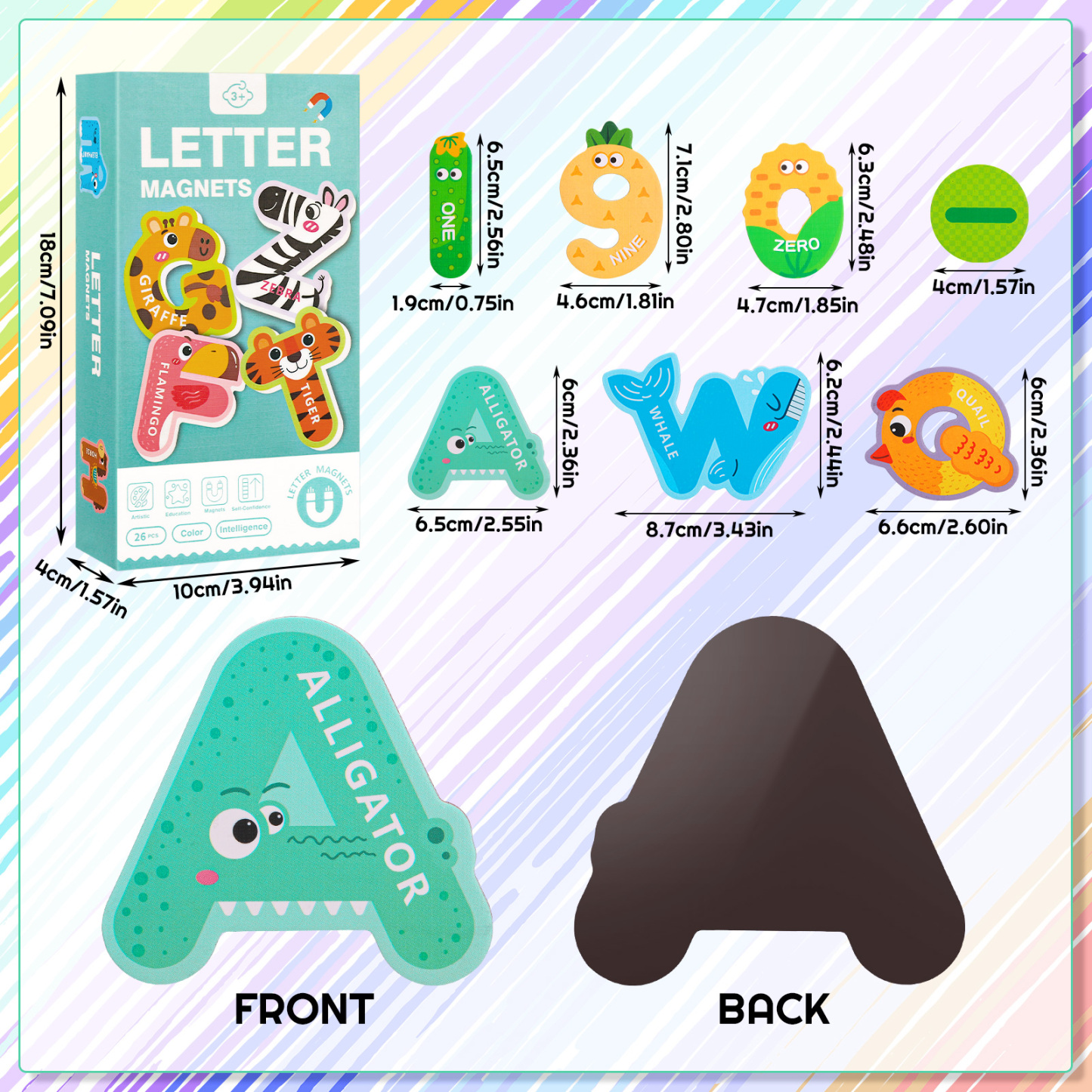 sixwipe 52 Pcs Magnetic Letters and Numbers, Colorful ABC Animal Alphabet Fridge Magnets, Educational Spelling Learning Game Toys for Kids, Toddlers 3+ Years Old
