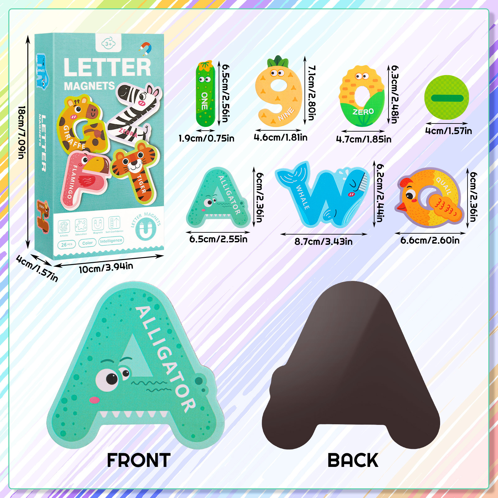 sixwipe 52 Pcs Magnetic Letters and Numbers, Colorful ABC Animal Alphabet Fridge Magnets, Educational Spelling Learning Game Toys for Kids, Toddlers 3+ Years Old
