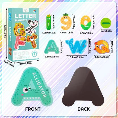 sixwipe 52 Pcs Magnetic Letters and Numbers, Colorful ABC Animal Alphabet Fridge Magnets, Educational Spelling Learning Game Toys for Kids, Toddlers 3+ Years Old