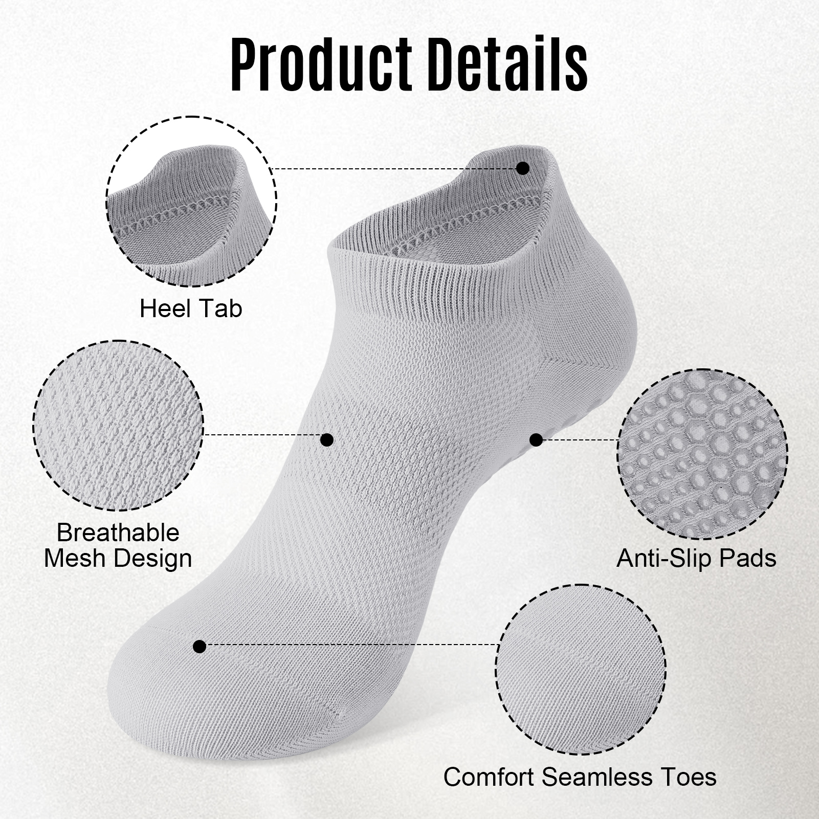 Bocaoying 5-Pairs Grippy Socks for Women, Non-Slip Pilates & Yoga Socks with Sticky Grip Bottoms, Cotton Blend Slip-Free Socks for Barre, Workout, Hospital