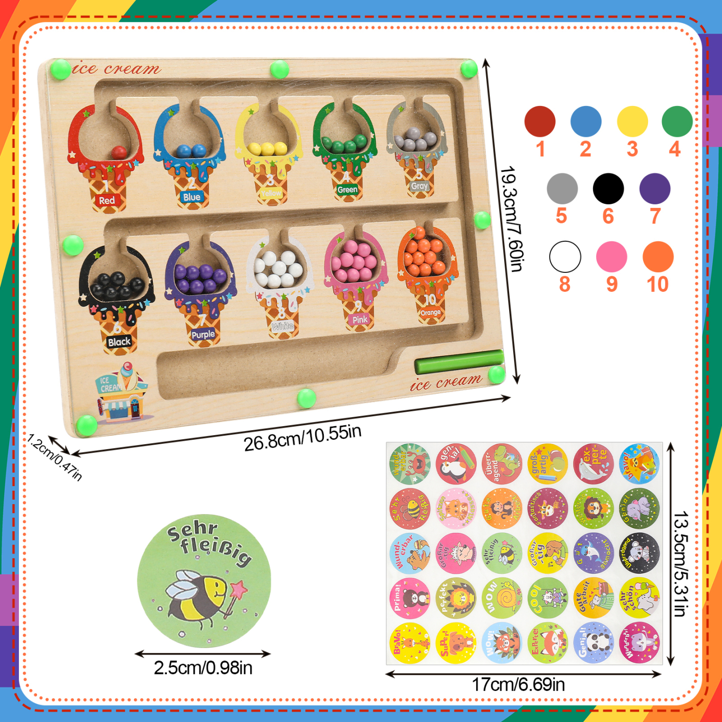 sixwipe Magnetic Color & Number Maze, Wooden Color Matching Learning Counting Puzzle Board, Magnetic Puzzle Toys for Boys Girls 3 4 5 Years Old