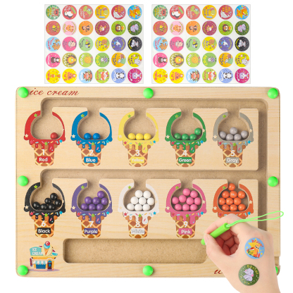 sixwipe Magnetic Color & Number Maze, Wooden Color Matching Learning Counting Puzzle Board, Magnetic Puzzle Toys for Boys Girls 3 4 5 Years Old