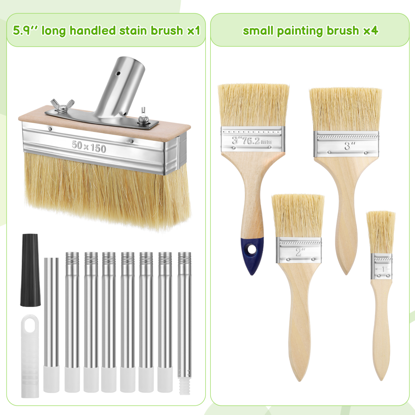 Armscye 6 Pcs Deck Stain Brush Set, Deck Stain Applicator with 60" Long Handle for Woodstains, Oils, Deck Coatings, Fence Wall Furniture
