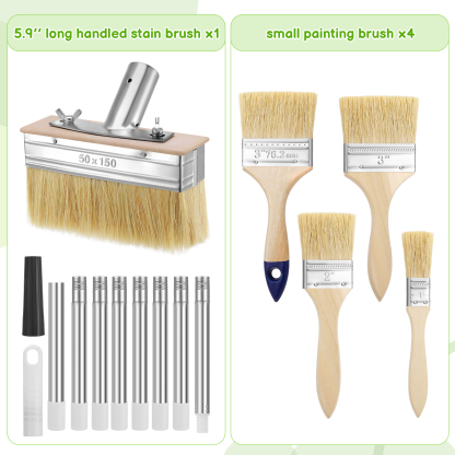 Armscye 6 Pcs Deck Stain Brush Set, Deck Stain Applicator with 60" Long Handle for Woodstains, Oils, Deck Coatings, Fence Wall Furniture