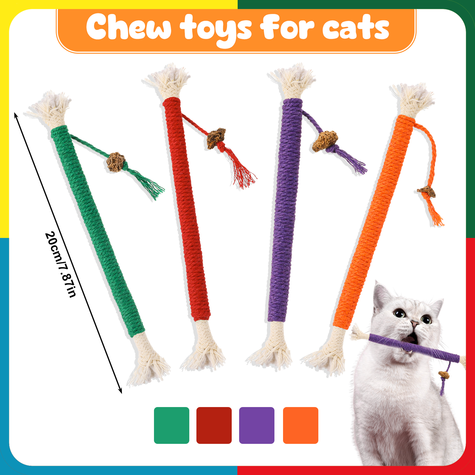 shuaien 8 Pcs Cat Toys Chew Ropes for Indoor Cats, Safe Kitty Teething Chew Toy with Natural Gall Fruit, Interactive Cat Kicker String for All Breeds 27.56 Inches and 7.87 Inches