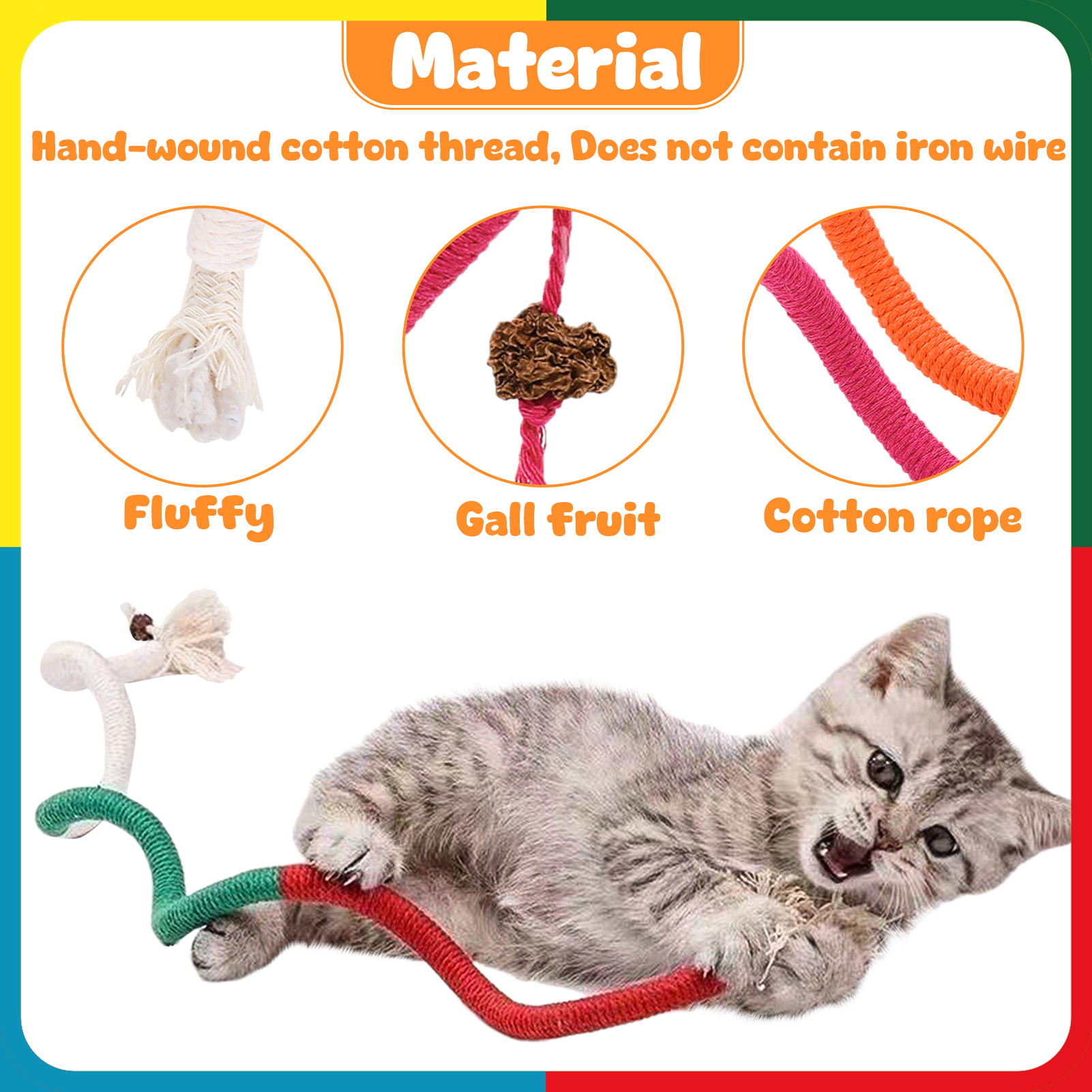 shuaien 8 Pcs Cat Toys Chew Ropes for Indoor Cats, Safe Kitty Teething Chew Toy with Natural Gall Fruit, Interactive Cat Kicker String for All Breeds 27.56 Inches and 7.87 Inches