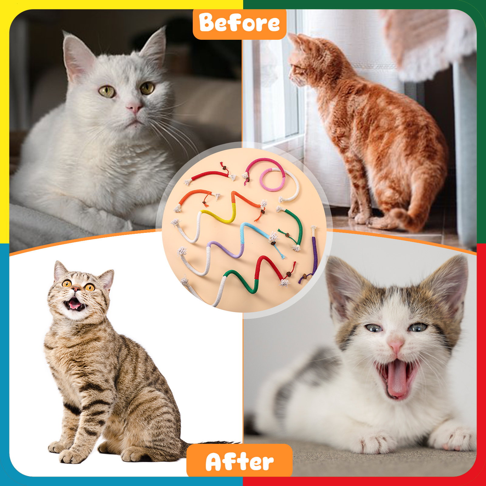 shuaien 8 Pcs Cat Toys Chew Ropes for Indoor Cats, Safe Kitty Teething Chew Toy with Natural Gall Fruit, Interactive Cat Kicker String for All Breeds 27.56 Inches and 7.87 Inches