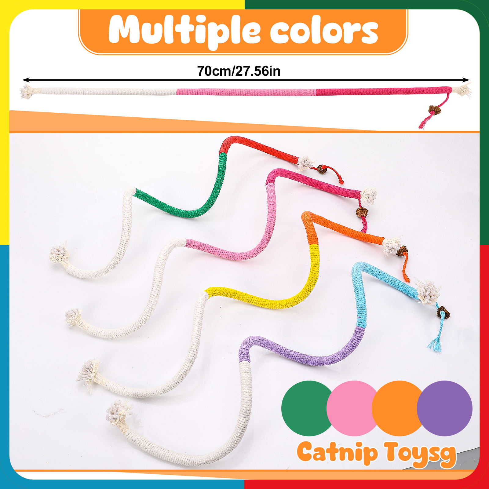 shuaien 8 Pcs Cat Toys Chew Ropes for Indoor Cats, Safe Kitty Teething Chew Toy with Natural Gall Fruit, Interactive Cat Kicker String for All Breeds 27.56 Inches and 7.87 Inches