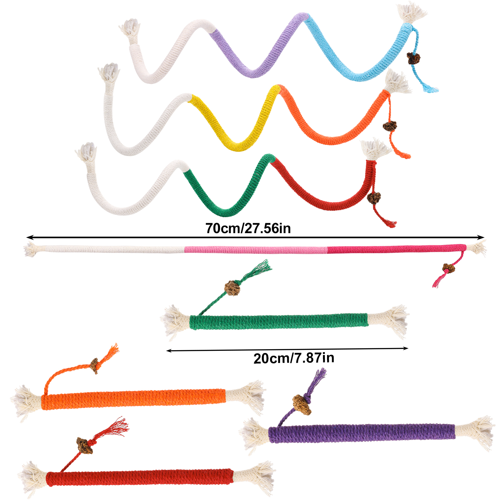 shuaien 8 Pcs Cat Toys Chew Ropes for Indoor Cats, Safe Kitty Teething Chew Toy with Natural Gall Fruit, Interactive Cat Kicker String for All Breeds 27.56 Inches and 7.87 Inches