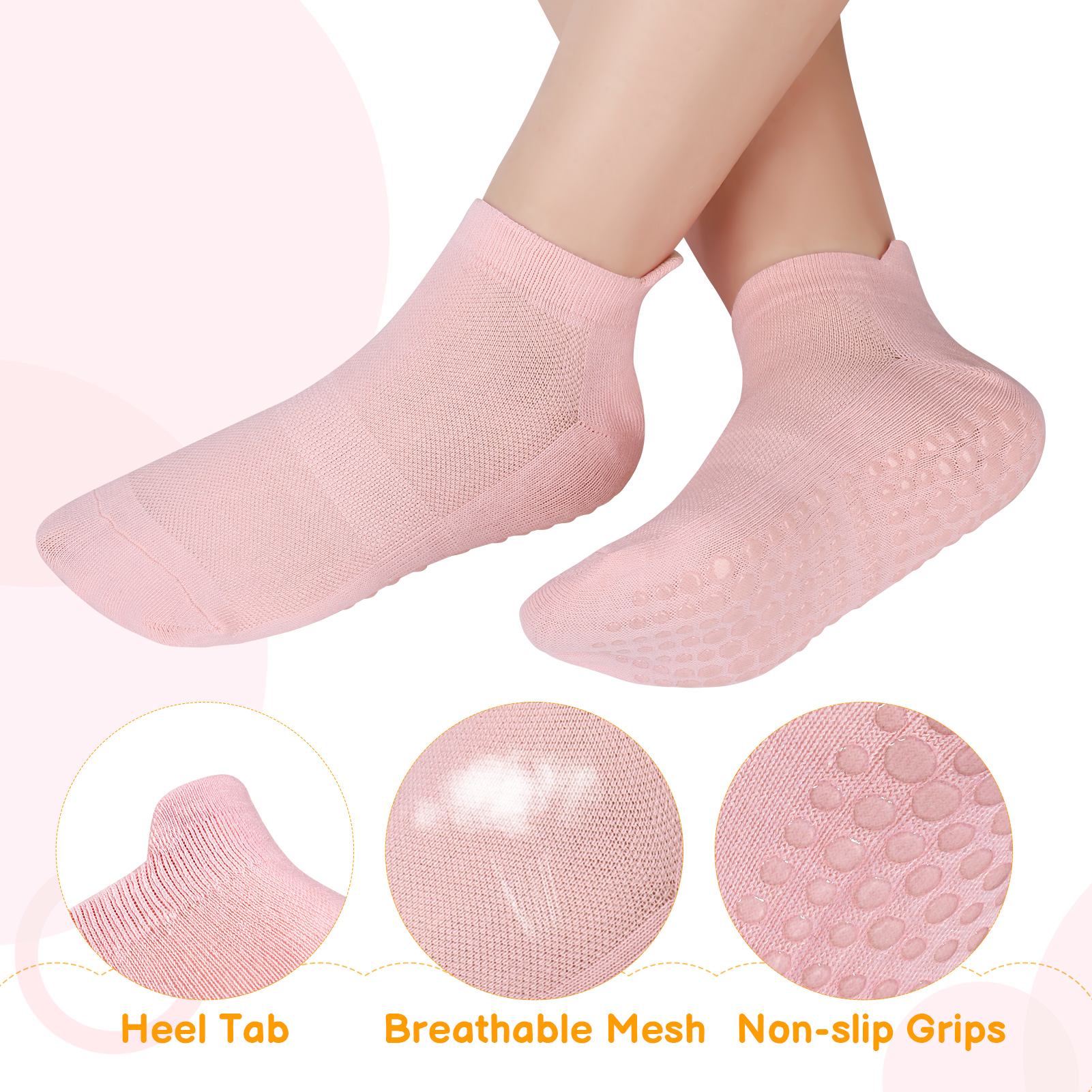 Bocaoying 10 Pairs Non-Slip Pilates Socks for Women, Cushioned Yoga Athletic Ankle Socks for Ballet & Barefoot Workout