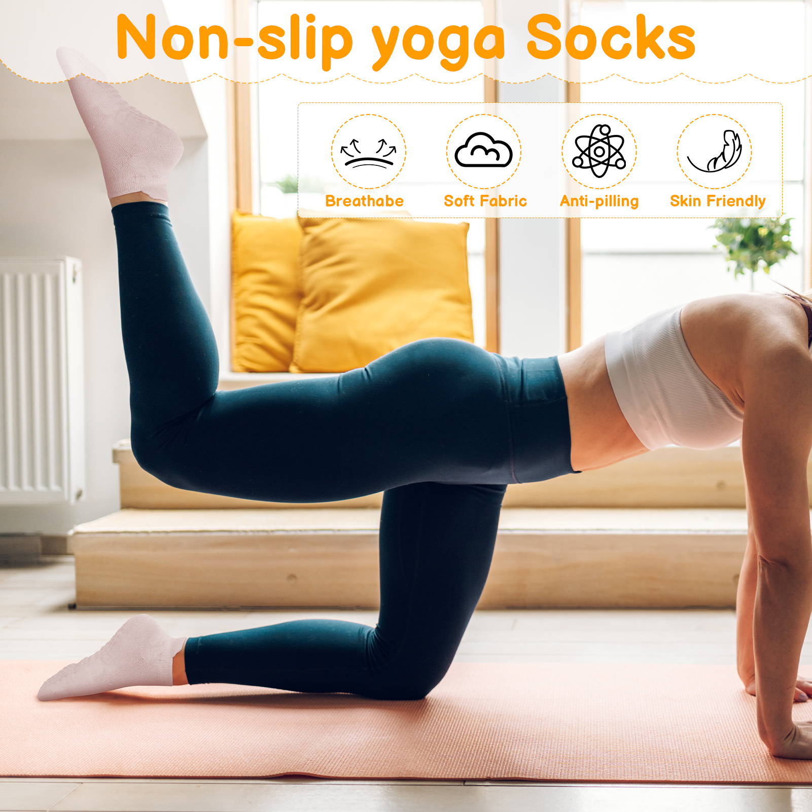 Bocaoying 10 Pairs Non-Slip Pilates Socks for Women, Cushioned Yoga Athletic Ankle Socks for Ballet & Barefoot Workout