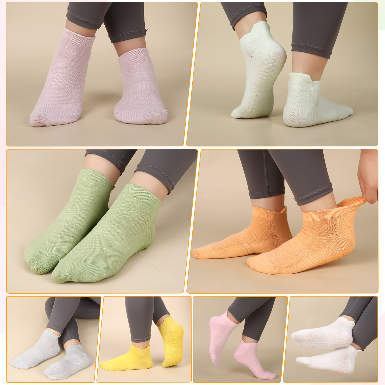 Bocaoying 10 Pairs Non-Slip Pilates Socks for Women, Cushioned Yoga Athletic Ankle Socks for Ballet & Barefoot Workout