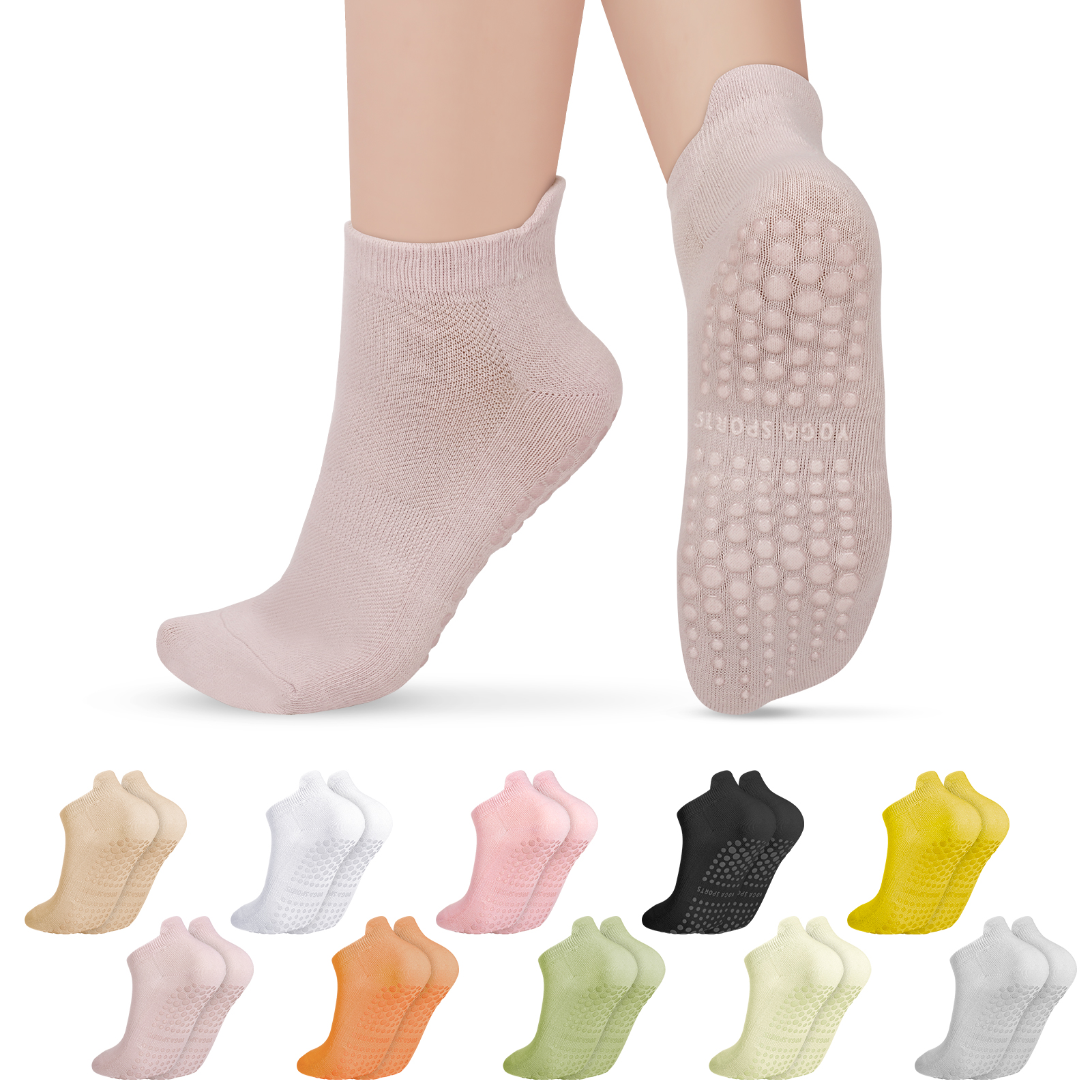 Bocaoying 10 Pairs Non-Slip Pilates Socks for Women, Cushioned Yoga Athletic Ankle Socks for Ballet & Barefoot Workout