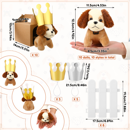 sixwipe Mini Stuffed Animals Bulk - 36 Pcs Adopt A Puppy Party Favors Kit with Small Plush Dogs, Hats, Boxes & Fence for Kids Party Supplies