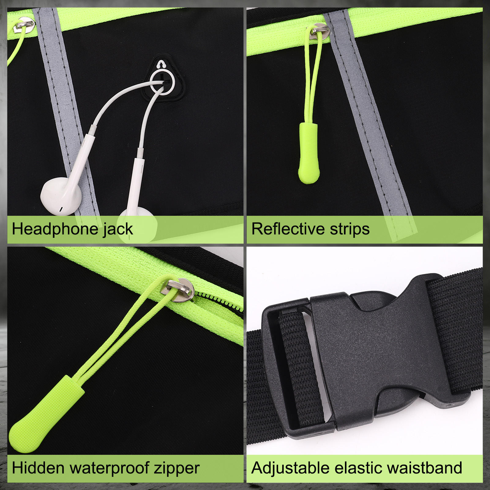 Hengguang 2 Pack Running Belts for Men Women, Slim Sports Waist Belt Bag with 3 Separate Pockets, Running Phone Holder Pouch with Reflective Strips, Waterproof Money Fanny Pack for Cycling Hiking