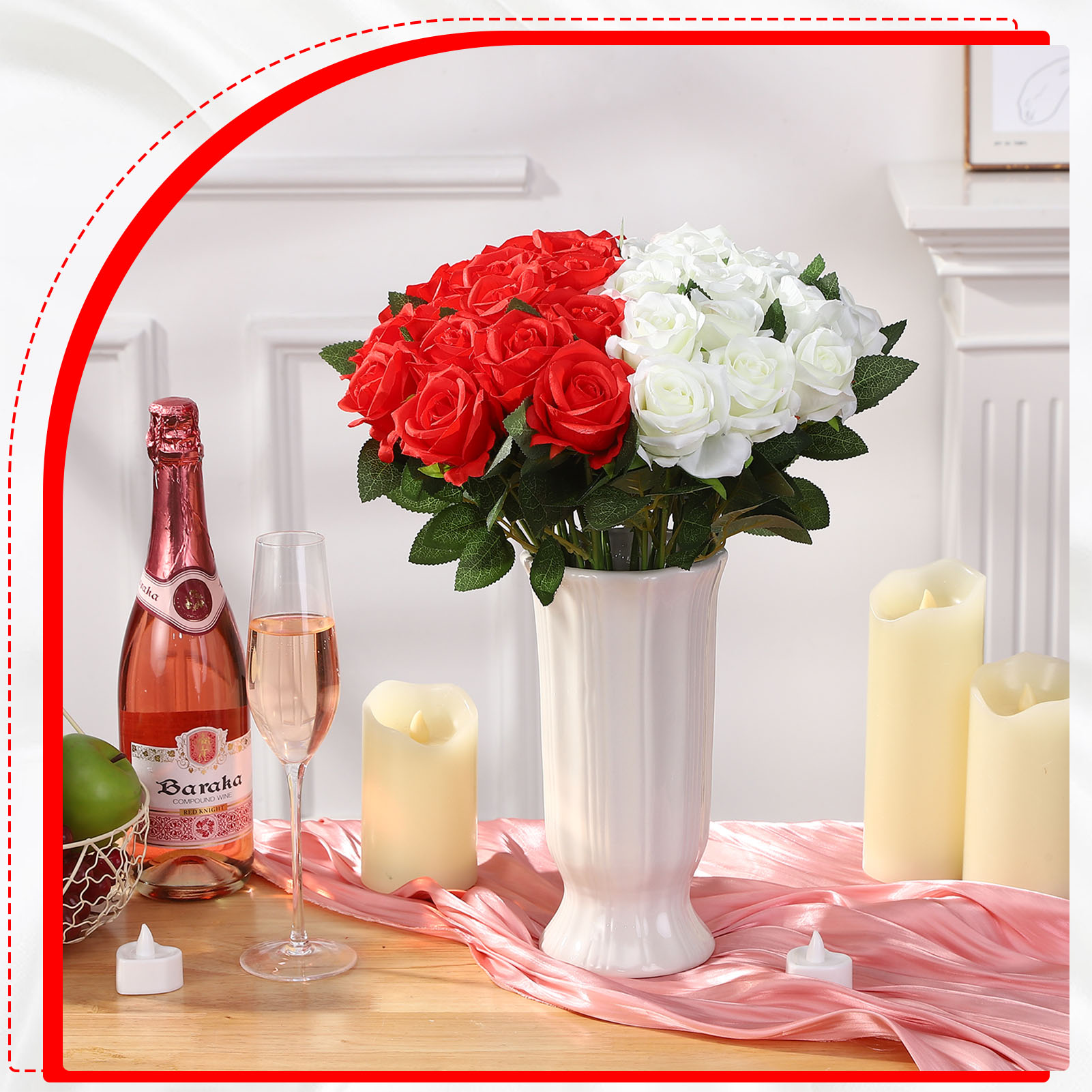 Armscye 80 Pcs 20.5" Artificial Silk Roses Bulk - Velvet Fake Flowers for Wedding Bouquet, Bridal Centerpiece, Mother's Day, DIY Home Decor (Red+White)