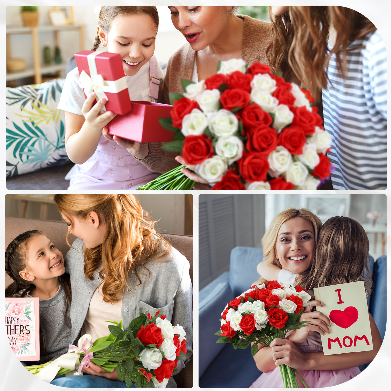 Armscye 80 Pcs 20.5" Artificial Silk Roses Bulk - Velvet Fake Flowers for Wedding Bouquet, Bridal Centerpiece, Mother's Day, DIY Home Decor (Red+White)