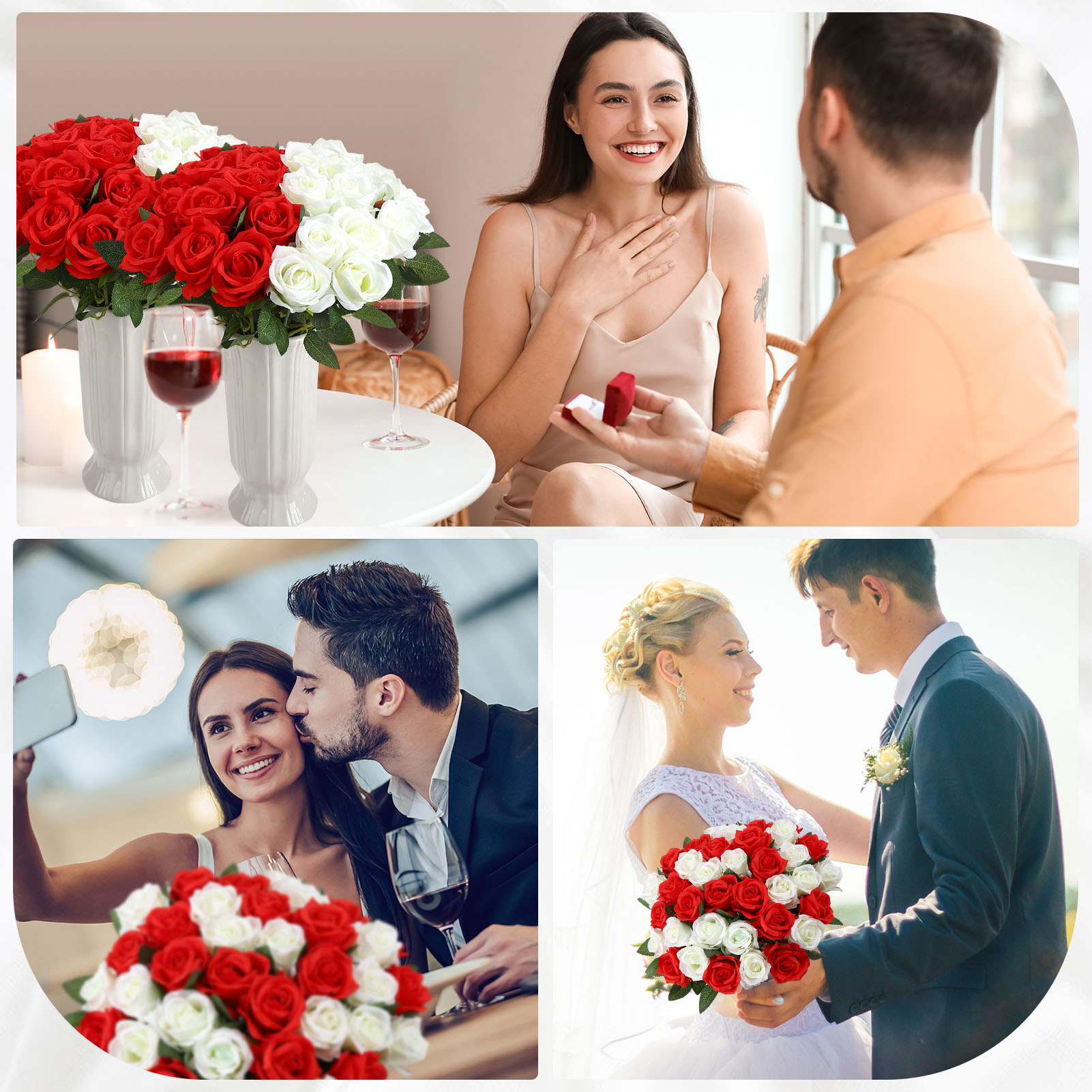 Armscye 80 Pcs 20.5" Artificial Silk Roses Bulk - Velvet Fake Flowers for Wedding Bouquet, Bridal Centerpiece, Mother's Day, DIY Home Decor (Red+White)
