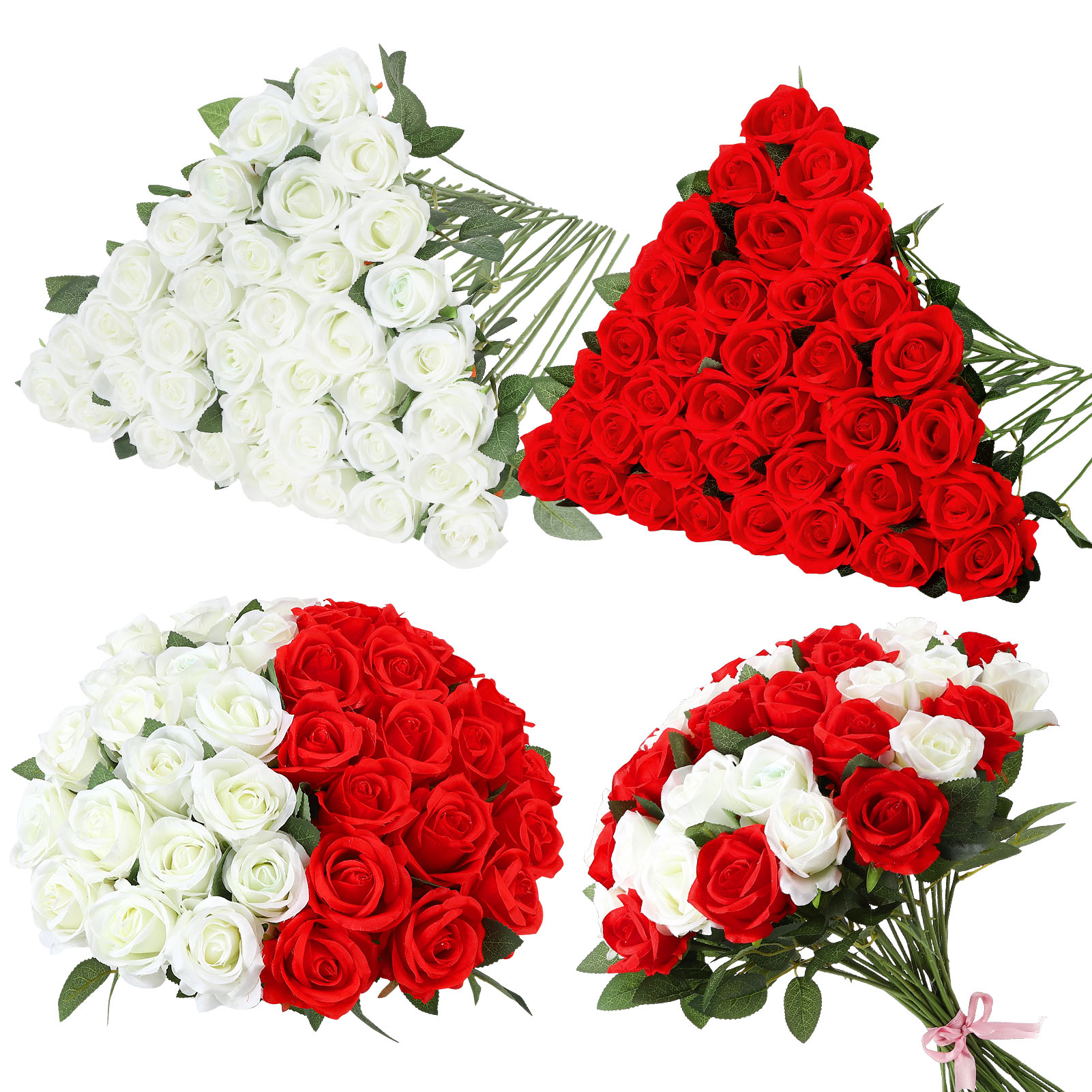 Armscye 80 Pcs 20.5" Artificial Silk Roses Bulk - Velvet Fake Flowers for Wedding Bouquet, Bridal Centerpiece, Mother's Day, DIY Home Decor (Red+White)