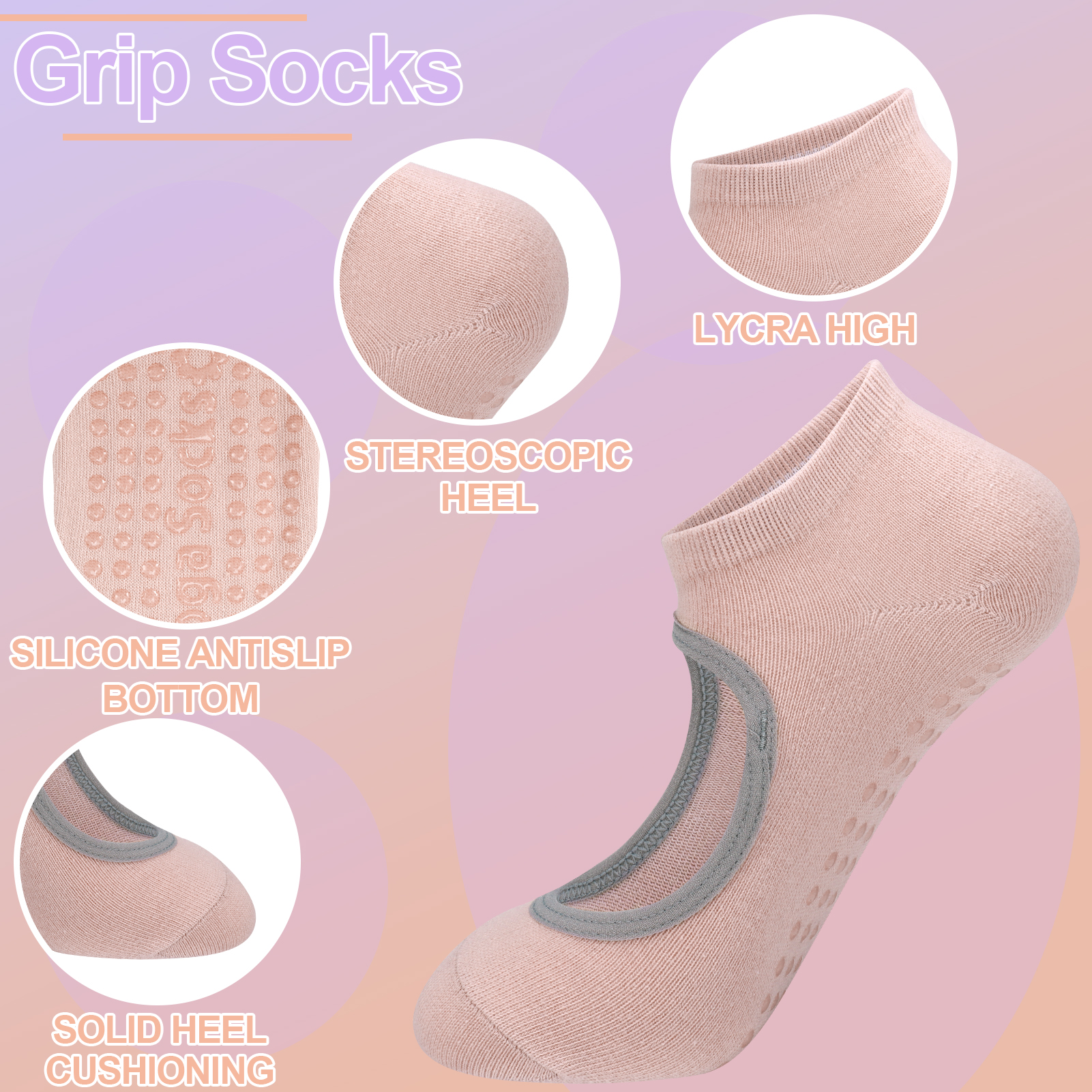 Bocaoying Women's Non-Slip Grip Pilates Yoga Socks, Open Top, 5 Pairs for Barre, Ballet, Barefoot Workout