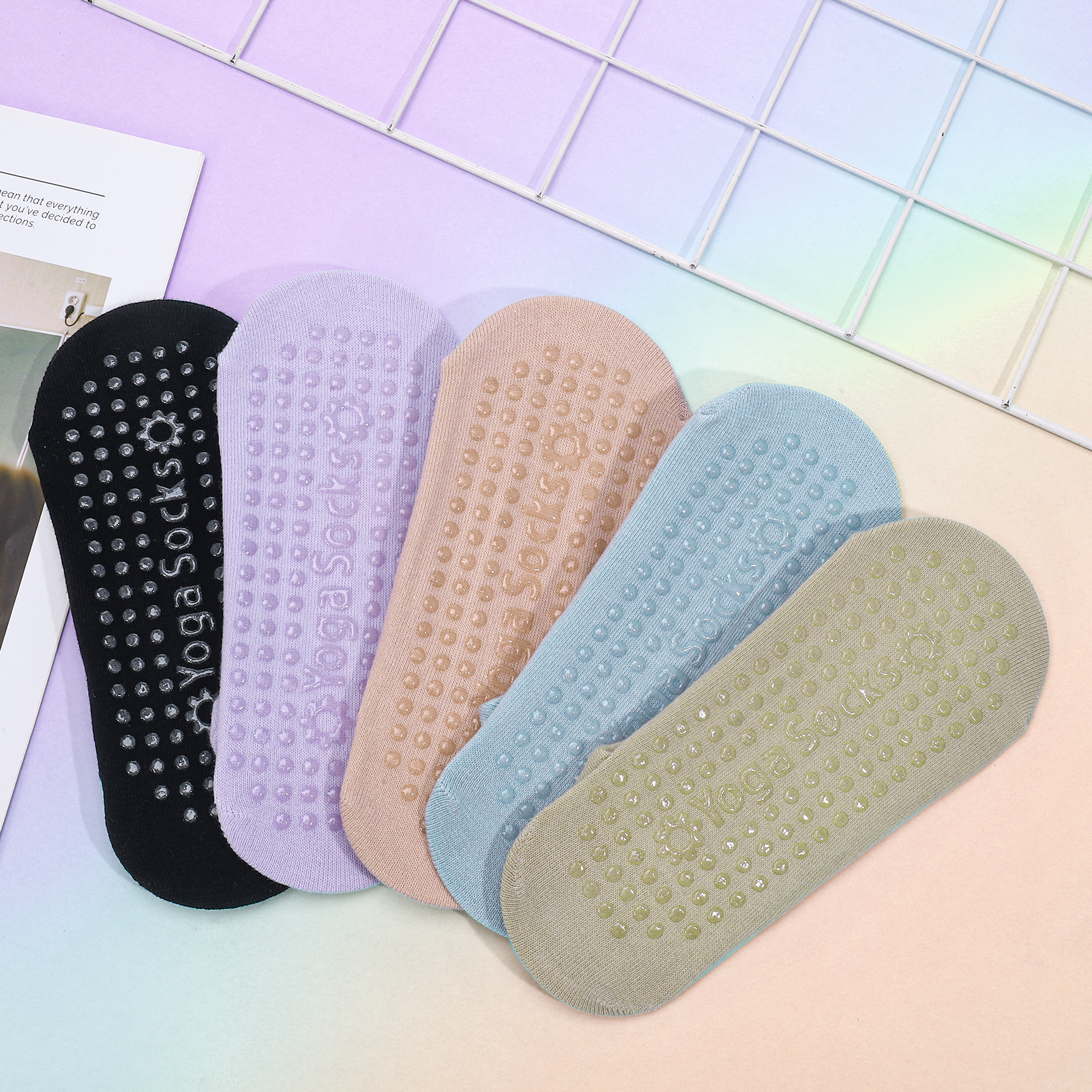 Bocaoying Women's Non-Slip Grip Pilates Yoga Socks, Open Top, 5 Pairs for Barre, Ballet, Barefoot Workout