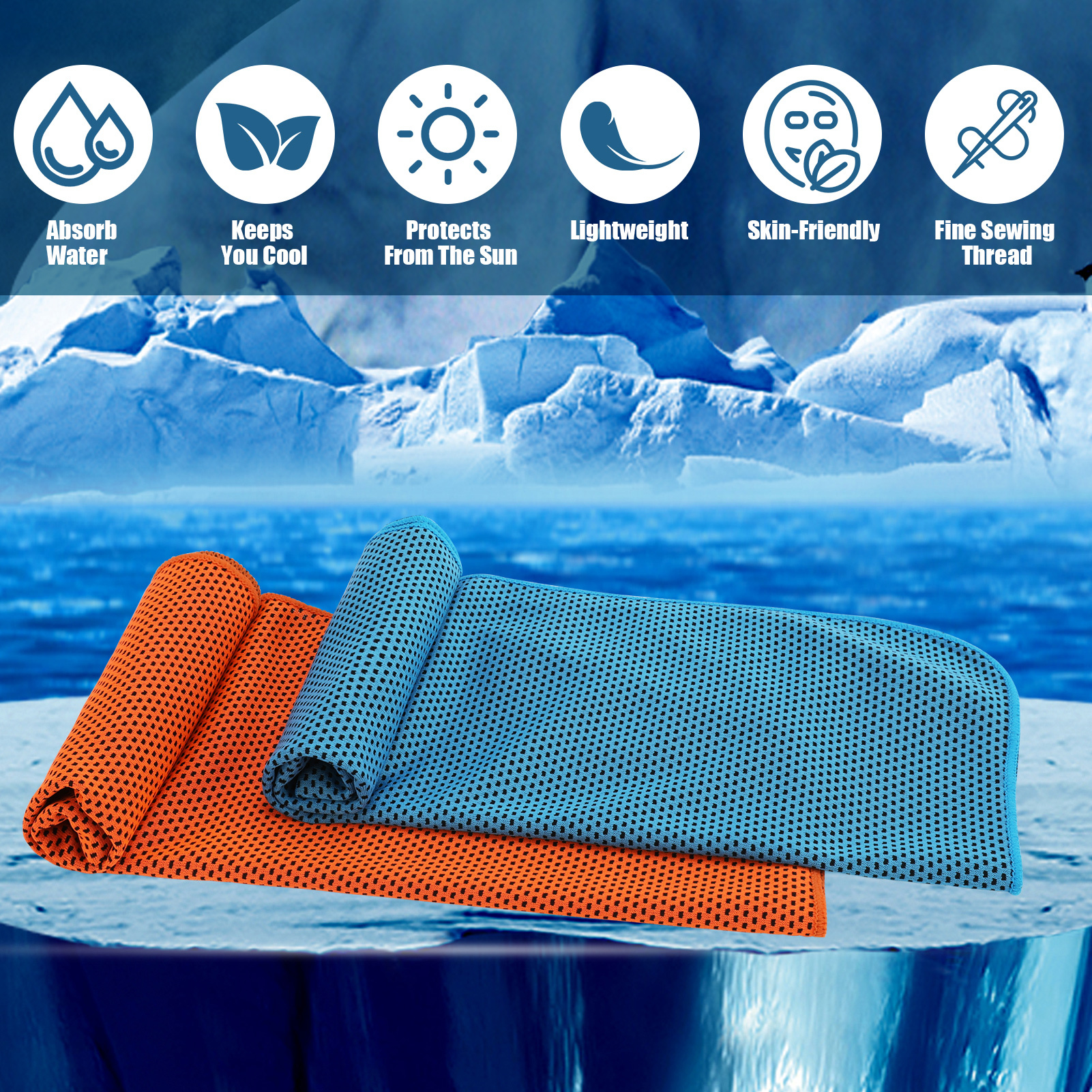Hengguang 6 Pack Cooling Towels, 40" x 12" Microfiber Cooling Towels for Neck and Face, Soft Breathable Gym Ice Towel for Workout, Silicone Set Travel Sweat Towels for Yoga, Sport, Running