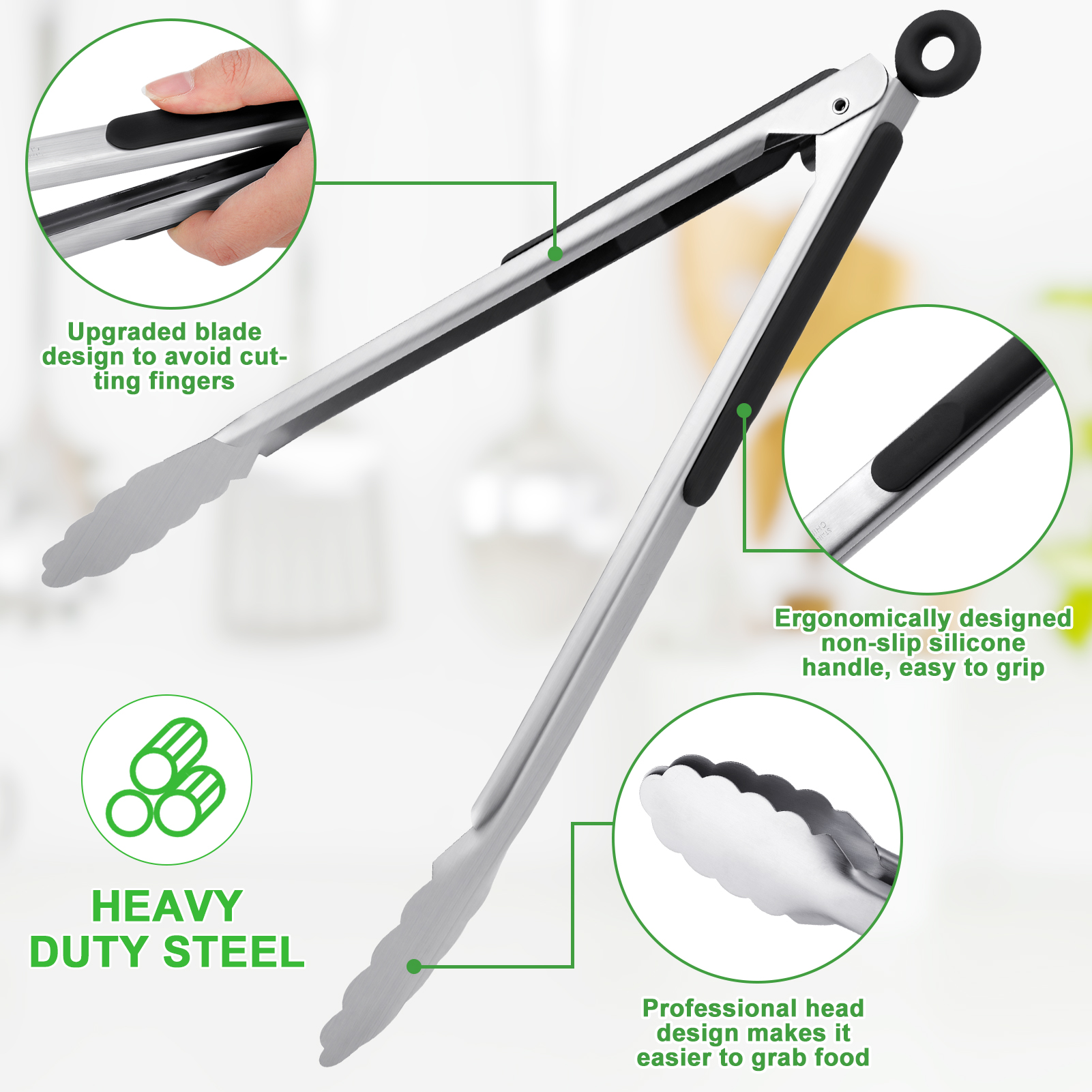 Topekada 2 Pack 12 16 Inch Extra Long Grill Tongs - Stainless Steel Cooking Tongs, Metal Locking Tong for BBQ, Grilling, Barbecue, Salad