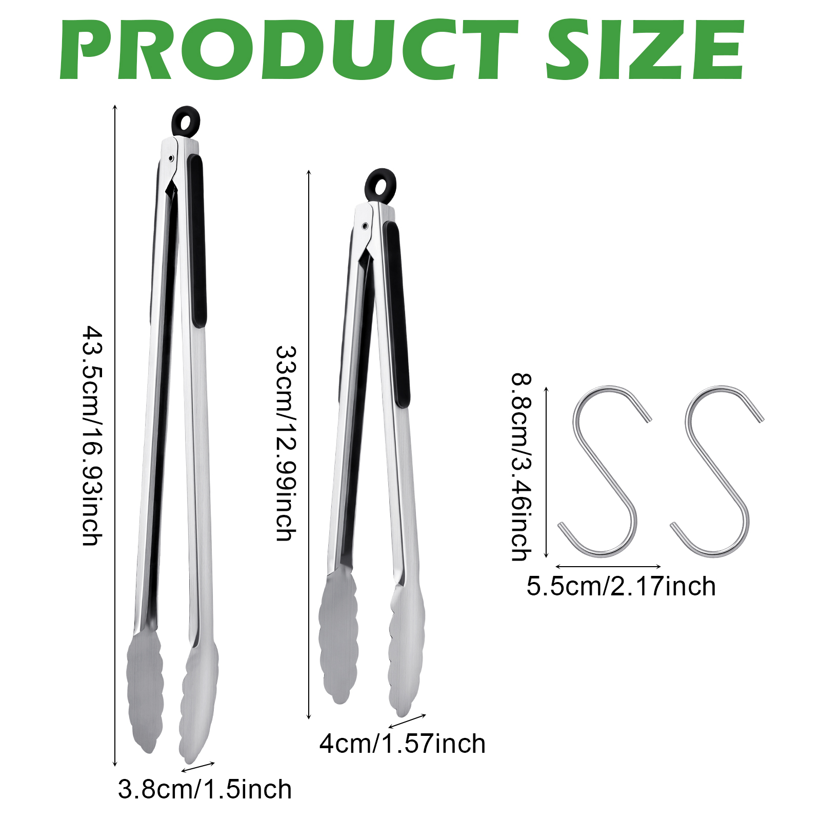 Topekada 2 Pack 12 16 Inch Extra Long Grill Tongs - Stainless Steel Cooking Tongs, Metal Locking Tong for BBQ, Grilling, Barbecue, Salad
